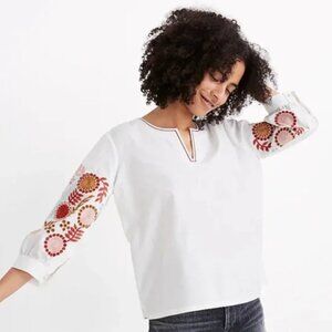 Madewell embroidered sleeve popover top Size S